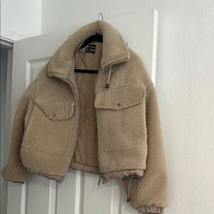Zara Tan Sherpa Cropped Jacket